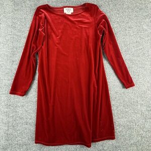 Cervelle Dress Womens Medium Red Velvet Shift Long Sleeve Scoop Neck Stretch